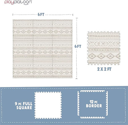 Play Platoon Large Baby Play Mat for Floor 9 Tile 72 x 72 in - Extra-Thick Interlocking Foam Tiles 24 x 24 in - Soft Puzzle Mats for Playroom - Neutral Playmat Rug - Canyon Print