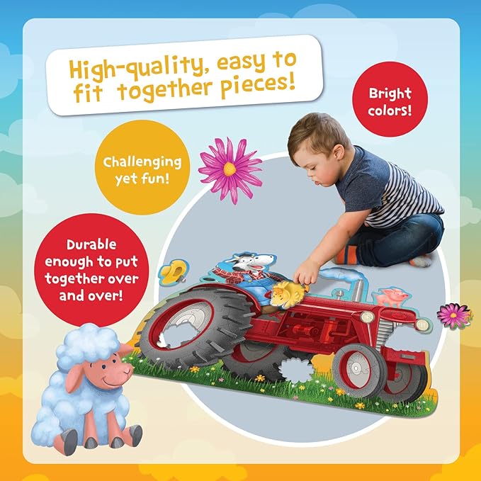 Peaceable Kingdom Shiny Tractor Floor Puzzle – Giant Tractor Puzzle for Kids Ages 3 & up – Fun-Shaped Puzzle Pieces – Great for Classrooms