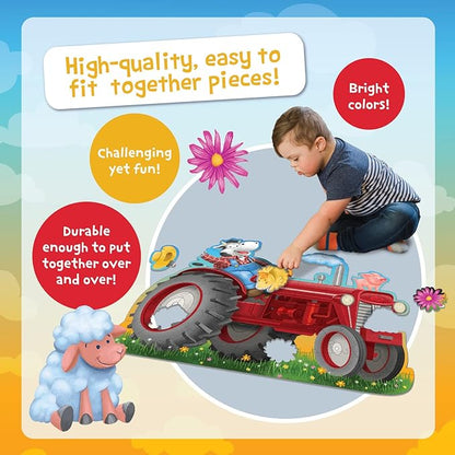 Peaceable Kingdom Shiny Tractor Floor Puzzle – Giant Tractor Puzzle for Kids Ages 3 & up – Fun-Shaped Puzzle Pieces – Great for Classrooms