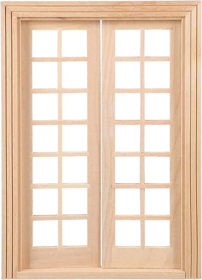 DOITOOL Dollhouse Double Doors 1: 12 Scale Dollhouse Furniture DIY Miniature Doors and Windows Dollhouse Accessories Miniature Window Frames 28 Panes Dollhouse Furniture Model