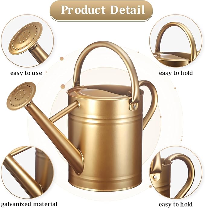 Watering Can for Outdoor Plants and Indoor Plants,1 Gallon Metal Watering Can for Garden Flower,Galvanized Steel Metal Water Can Watering Pot with Sprinkler Head