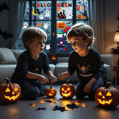 5 Pcs Halloween Window Clings Gel Stickers, Reusable Ghost Pumpkin Bat Witch Decals for Windows, Glass, Mirrors, Refrigerator, Halloween Party Decorations (Boo)