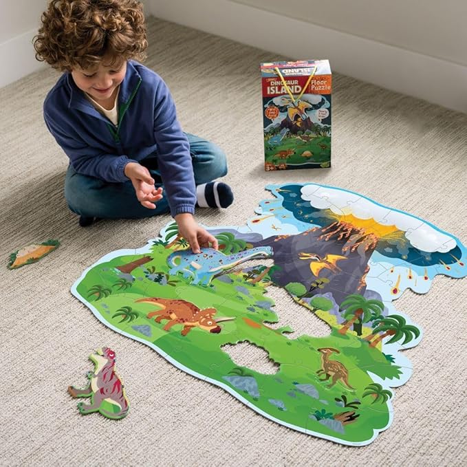 Peaceable Kingdom Dinosaur Island Floor Puzzle - Thick and Sturdy Puzzle Pieces - Includes Storage Box with Carrying Cord - Over 3 Feet Tall - Floor Puzzles for Kids Ages 3-5