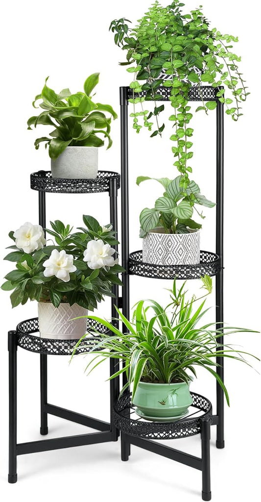 Plant Stand Indoor Outdoor, Corner Metal Flower Pot Stands for Multiple Plants,5 Tier Tall Heavy Duty Plant Shelf for Patio Garden Balcony Living Room Bedroom (5 tierd)
