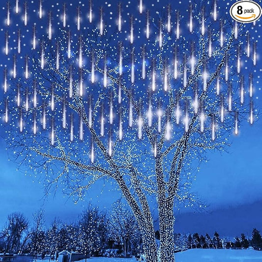 Outdoor Meteor Shower Lights - 16 Inch 8 Tube Snow Falling Icicle Cascading Lights for Xmas, Wedding Party, UL Plug, White