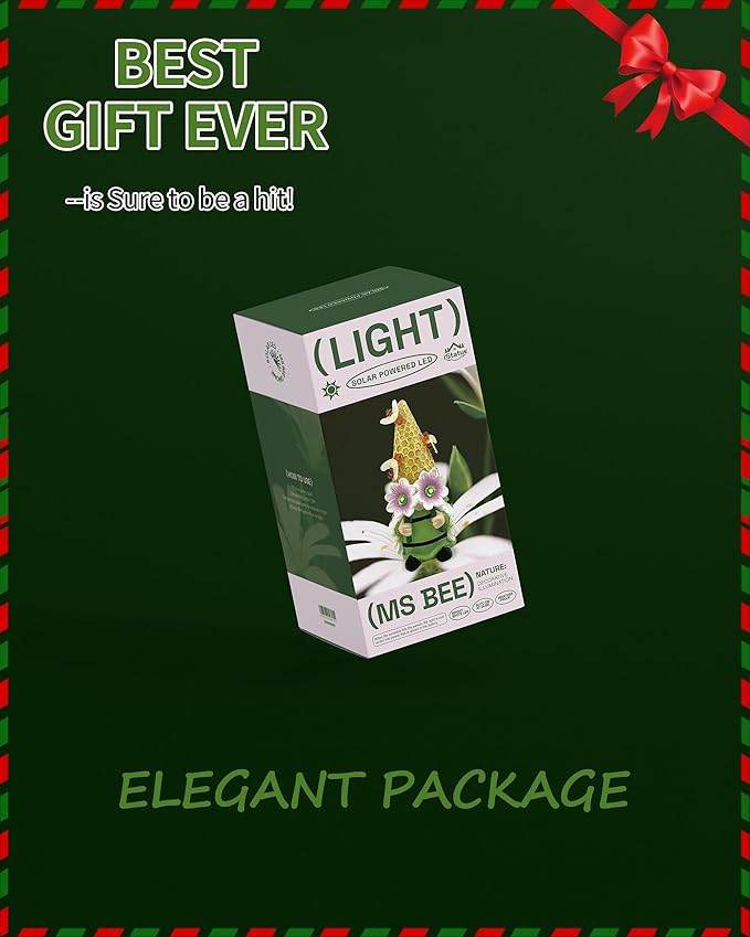 iStatue Solar Garden Gnome Figurine Light with Bees Sunflower, 9.5'' Resin Outdoor Statue for Yard Patio Decor Lawn Ornaments Porch Garden Gifts for Women/Girl (Ms Bee Gnome)