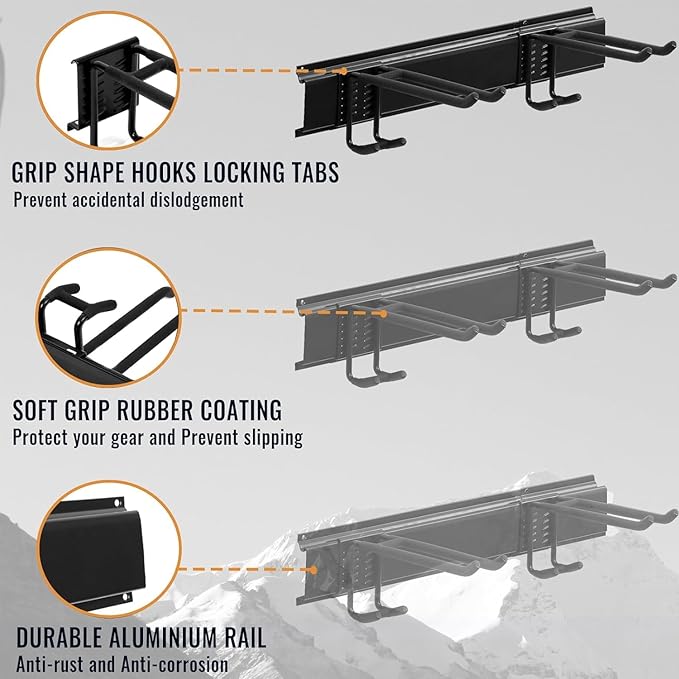 Wall Mount Tool Storage Rack, Heavy Duty Garage Storage Tool Organizer, Garden Tool Wall Hooks and Hangers, Hold Up to 350lbs Black 2Pack, AK806-Black-2Pack