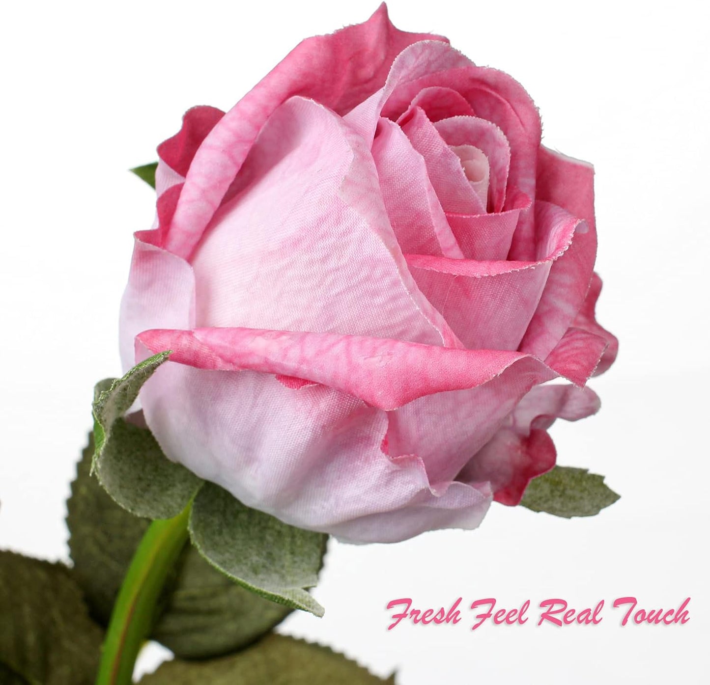 Artificial Realistic Roses Pink Flowers 24" Real Touch Silk Roses Bouquet Long Stems Rose Fake Roses Decor for Home Party Wedding Table Centerpieces Roses Realistic - 5 Pcs