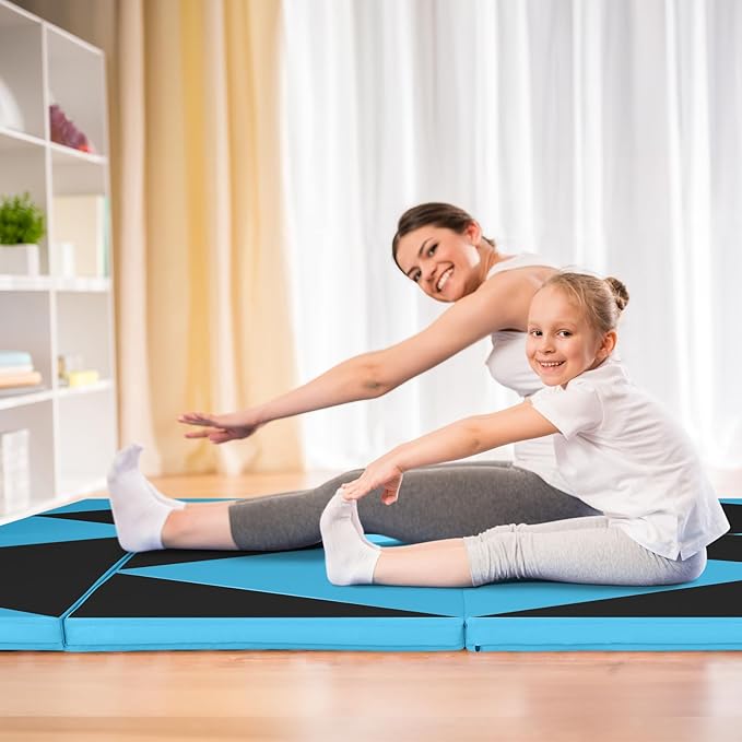 Giantex 4'x10'x 2" Gymnastics Mat, 4-Panel Folding Aerobics Exercise Mat w/Hook & Loop Fastener, Carrying Handle, Portable Tumbling Mat for Stretching Yoga Cheerleading Martial Arts