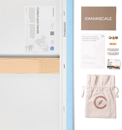 Canvas World Map with Cork Pin Board - English Lettering - Decorative Wall Decoration for All Rooms - Canvas Pictures with World Map Motif (90x60 cm, Pattern 21)