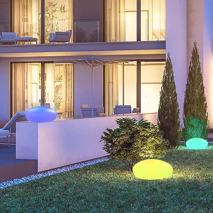 Solar Garden Lights Outdoor Glow Cobblestone Shape Lamp Garden Decor Light-White & RGB Light Waterproof Landscape Night Lights for Lawn/Patio/Path 1pc