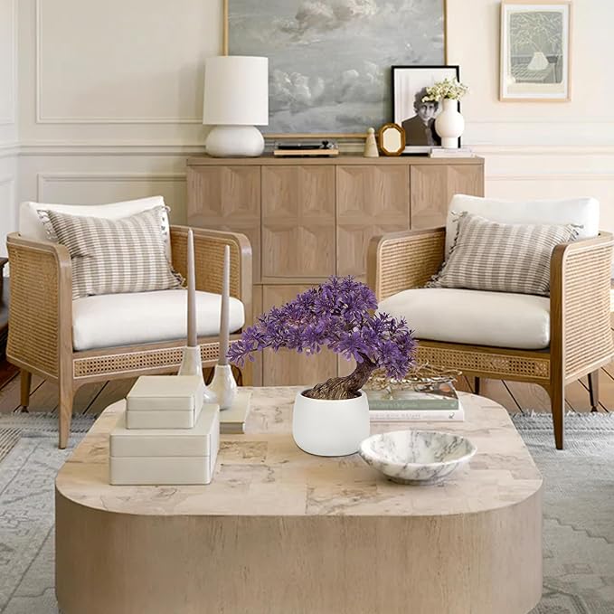 Purple Artificial Bonsai Tree Juniper Faux Plants Indoor Fake Plants Decor with Ceramic Pots for Home Table Office Desk Bathroom Shelf Bedroom Living Room Farmhouse Decorations