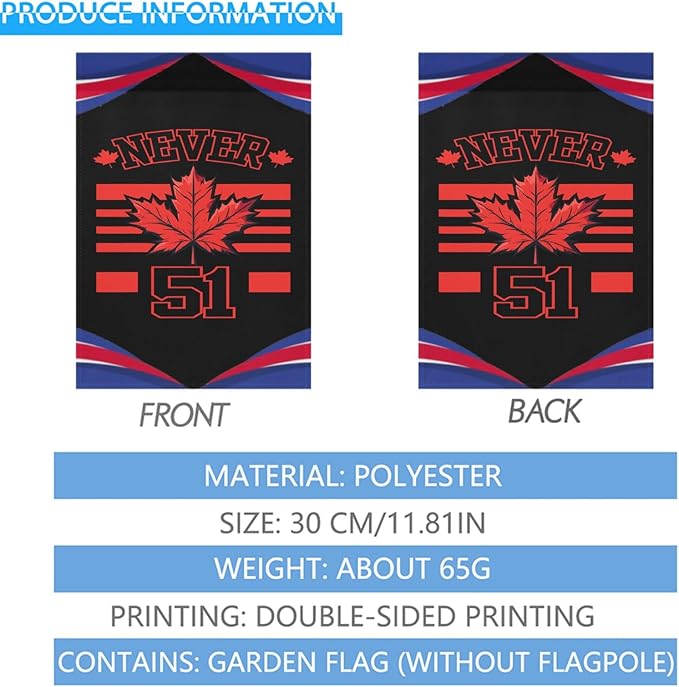 Never 51st State Canada Flag Seasonal Garden Flags 12x18 Double Sided Small House Flag for Outside