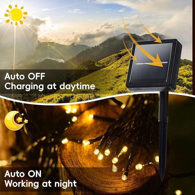 Solar String Lights Outdoor Waterproof -200 Led Extra-Long 82ft Solar Lights Outdoor String with 8 Modes, Solar Powered String Lights Tree Lights Outdoors for Patio Garden Party Decorations Warm White
