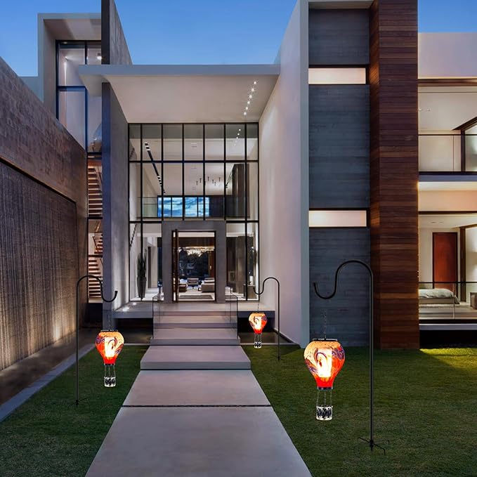 Starsoul Unique Hot Air Balloon Solar Lantern Glass Outdoor Hot Air Balloon Solar Flickering Flame Light Waterproof Hanging Solar Lantern with Big Basket for Garden Yard Patio Decor