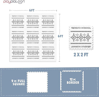 Play Platoon Non-Toxic Extra-Thick Children's Play Mat, 9 Tiles - 72 x 72 inch Comfortable Cushiony Foam Floor Puzzle Mat for Kids & Toddlers with 24 x 24 inch Tiles - Black/White