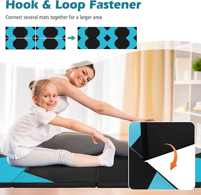 Giantex 4'x10'x 2" Gymnastics Mat, 4-Panel Folding Aerobics Exercise Mat w/Hook & Loop Fastener, Carrying Handle, Portable Tumbling Mat for Stretching Yoga Cheerleading Martial Arts
