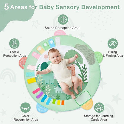 Baby Play Gym Mat Tummy Time Mat, Washable Baby Activity Play Mat for Sensory, Visual, Hearing, Touch Development, Baby Toys Shower Gift for Newborn