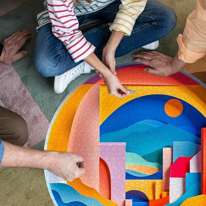 Bgraamiens 3D Visual Sunrise in The Distance 1000 Pieces Round Puzzle for Adult,Unique Modern Art