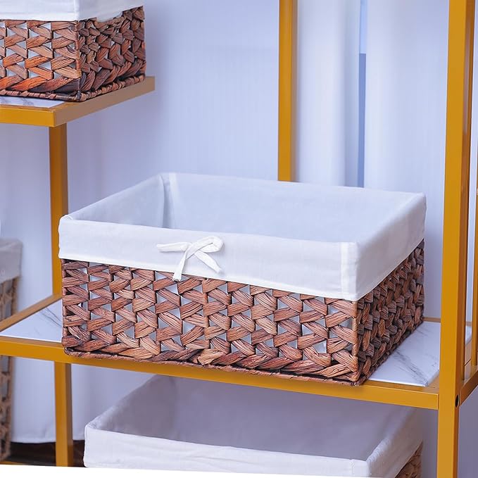 Rectangular Woven Seagrass Storage Bin with Handle,Kingwillow. (water hyacinth, Large)