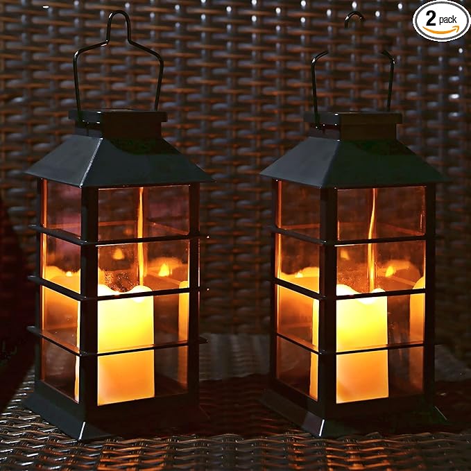 LED Solar Lantern - Outdoor Hanging Solar Lights Waterproof Flickering Flame Candle Light for Patio Courtyard Garden Decorative(2 Pack)