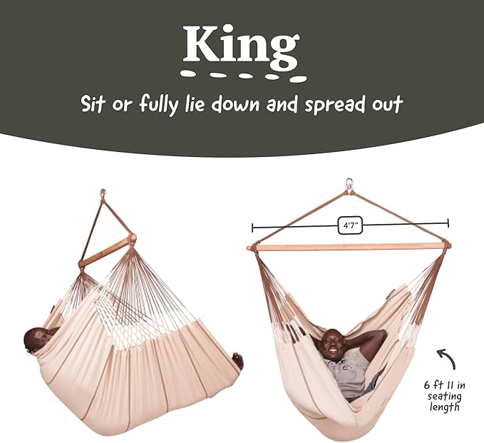 LA SIESTA® - XL King Habana Cotton Hammock Chair & CasaMount - Hanging Chair w/Suspension Kit for Walls Ceilings & Square Beams - Indoor Outdoor Swing Hanging Chair Bedroom Patio Balcony - Nougat