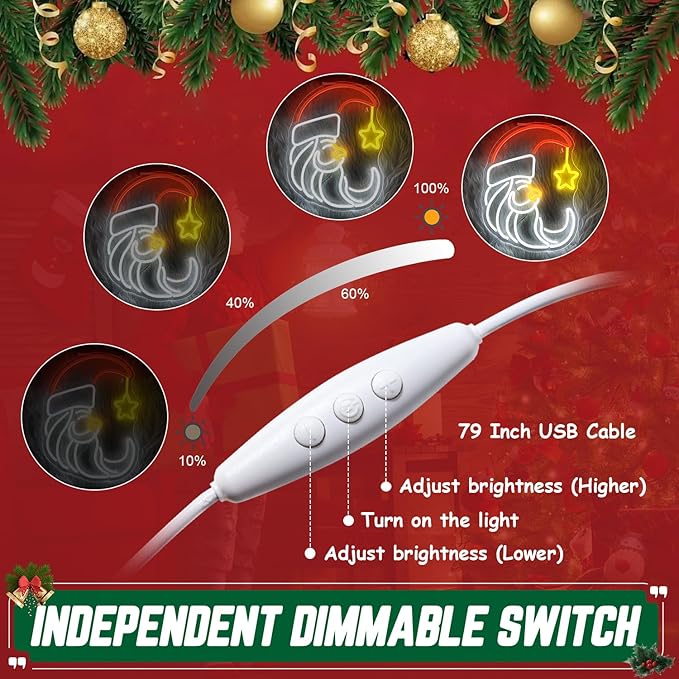 Moon Christmas Santa Neon Sign,Cute Anime Neon Light,Moon Star Neon Sign for Wall Decor,Red Christmas Hat USB Neon Light Sign for Party Store Living Room Bar Door Kids Bedroom Christmas Gift