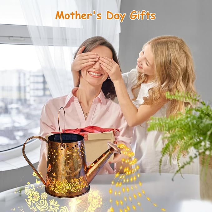 YJFWAL Watering Can With Solar Garden Lights, Fairy Butterfly Decor, Star Shower Art Hanging Waterfall for Outdoor Table, Patio, Yard, Pathway, Walkway (Blue)