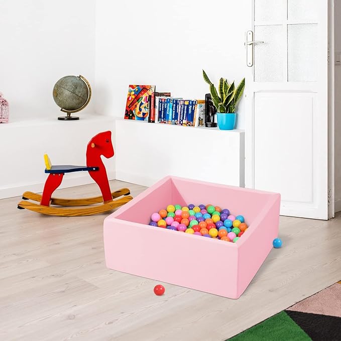 Foam Ball Pit for Toddlers Kids Square Soft Ball Pool Ideal Gift Play Toy for Children Kiddie Pools - Light Pink