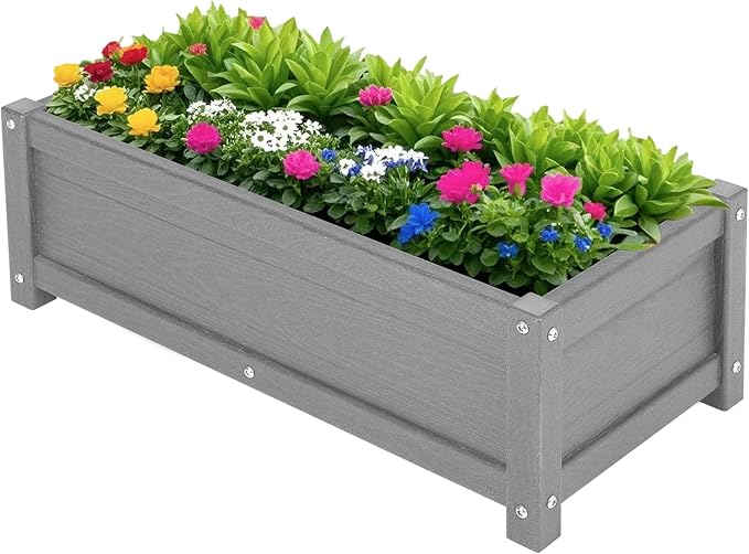 HDPE Raised Planter Box Outdoor,Rot-Resistant and Non-Cracking,Raised Beds for Gardening 29.5 * 14.4 * 9.8 in for Yard,Lawn,Outdoor Planter Boxes Rectangle with Drainage Holes Gray