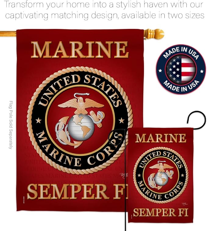 Breeze Decor HS108057-BO-02 Marine Corps Americana Military Decorative Vertical Set, House Flag 28" x 40", Thick Fabric