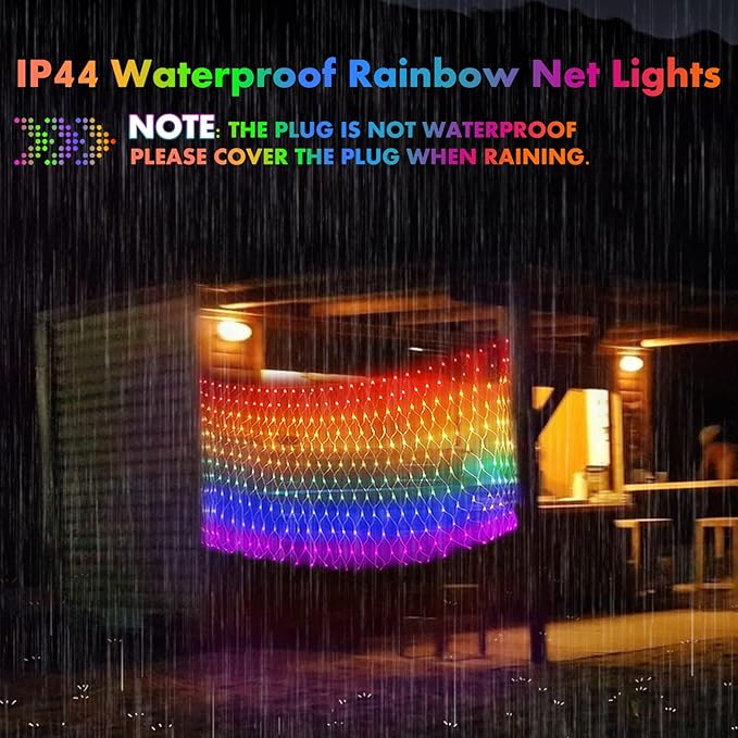 Pride Flag Outdoor Decorations, 6.6x3.3 FT LGBTQ Rainbow LED Net Lights, 390LED Waterproof Connectable Garden Lights for Pride Month, Room, Yard, Party, Office
