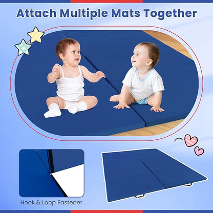 Giantex 4'x10'x 2" Gymnastics Mat, 4-Panel Folding Aerobics Exercise Mat w/Hook & Loop Fastener, Carrying Handle, Portable Tumbling Mat for Stretching Yoga Cheerleading Martial Arts