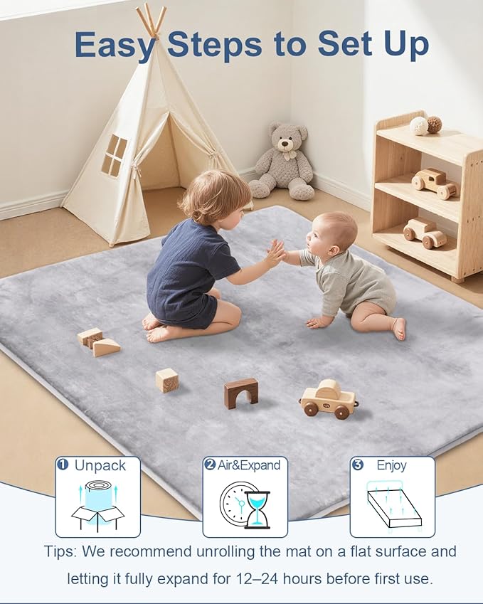 Large Thick Baby Play Mat for Floor,Padded Foam 59x79 Playpen Mat,Soft Support&Plush Feel Nursery Rug,Non Slip for Toddler,Infants,Kids Play,Yoga,Baby Crawling,Tummy Time (Light Grey)
