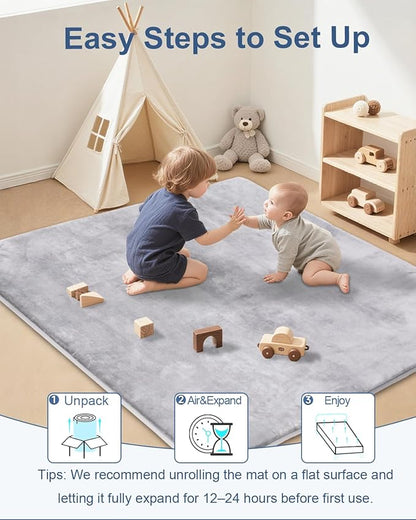 Large Thick Baby Play Mat for Floor,Padded Foam 59x79 Playpen Mat,Soft Support&Plush Feel Nursery Rug,Non Slip for Toddler,Infants,Kids Play,Yoga,Baby Crawling,Tummy Time (Light Grey)