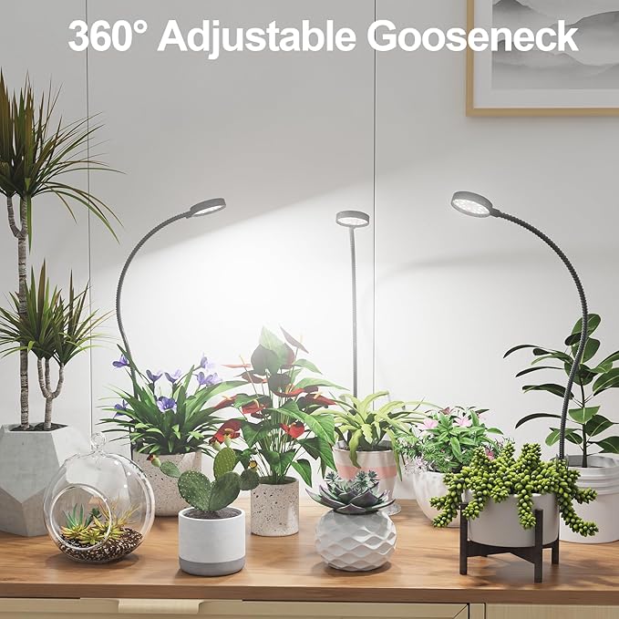 GYTF LED Grow Light, 6000K White Full Spectrum Pot Plant Light for Indoor Plants, Gooseneck Clip-on Plant Lamp with Dimmable, Auto ON/Off 4 8 12 18Hrs for Succulents Small Houseplants