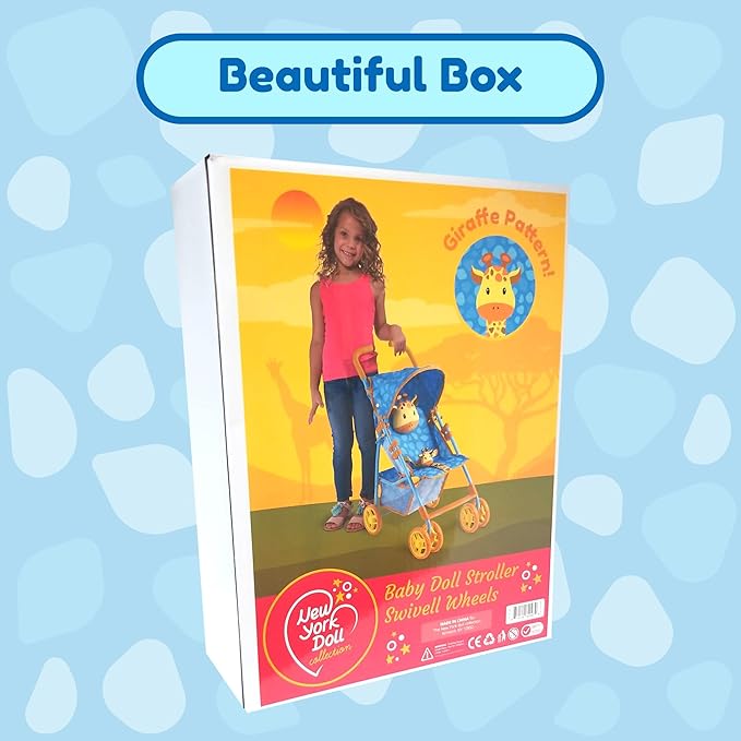 Baby Doll Stroller for Toddlers 3-10, Pillow Animal Toy Baby Stoller for Dolls, Blue Folding Baby Toy Stroller for Dolls, Foldable Stroller for Girls, for Bigger Kids (Giraffe)