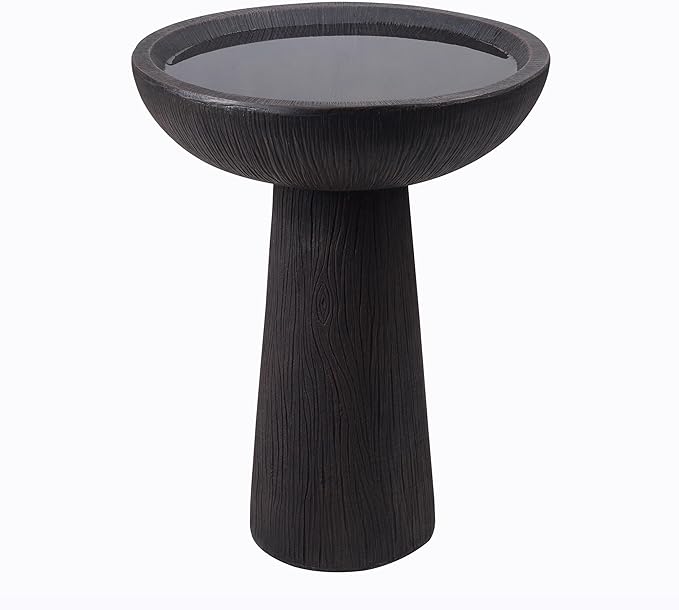Bird Bath for Outdoor - 26'' Tall Resin Natural Wood Pattern Designt Birdbaths, Lightweight and Durable - Enhance Your Outside Garden with This Stunning Water Feature (Wood Grain)