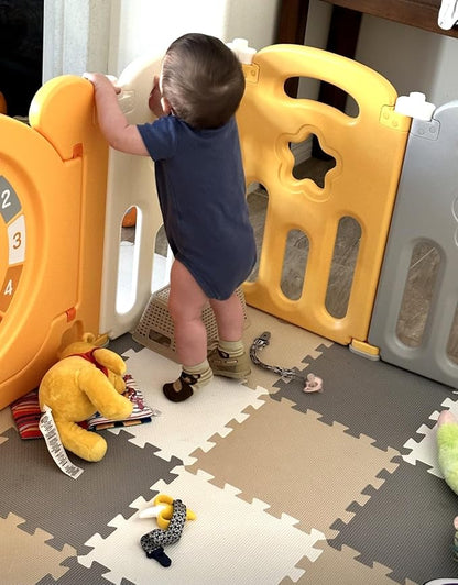 TOYVELT Foam Puzzle Floor Mat for Kids 12x12-16 Interlocking Play Mat Tiles with Colors - Educational Large Puzzle Foam Floor Tiles for Crawling, Non-Toxic - Cream-Gray-Beige