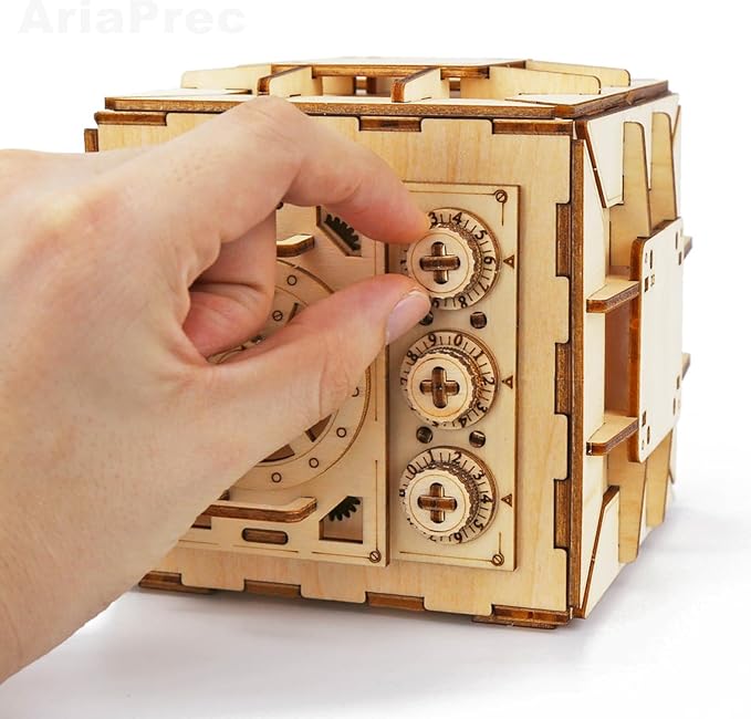 3D Wooden Safe Box Puzzle DIY Kit - 111 Pieces Mechanical Coin Bank with Combination Lock - Laser Cut, Elegant Design, Gift for Puzzle Lovers