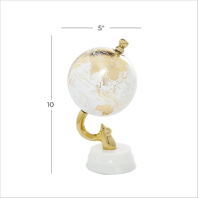 Deco 79 Aluminum Globe with Marble Base, 5" x 5" x 10", Gold