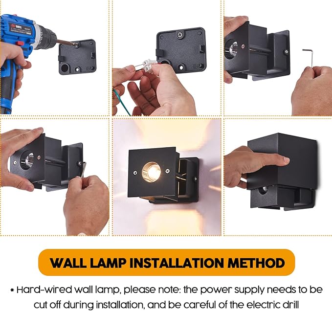 LANFU LED Aluminum Wall Lamp IP65 Waterproof, Black Modern Fashion Square Wall Lamp Wall Type Replaceable Bulb
