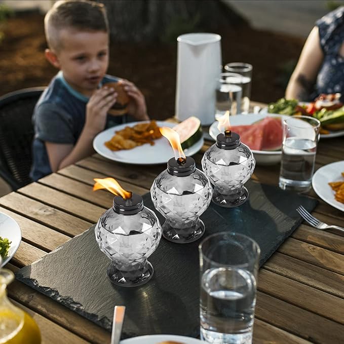 4 Pack Glass Table Torch,Citronella Glass Table top Torches with Wick and Cap for Outdoor ,Refillable Torches Landscape Lanterns Torches for Yard Patio Christmas Garden,Party Decor