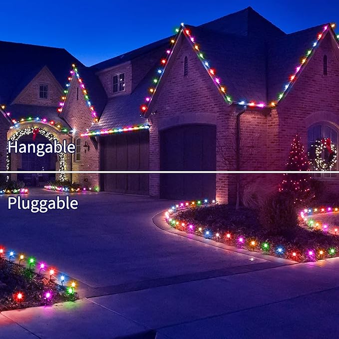 C9 Christmas Pathway String Lights - 2 Pack Total 51.4 Feet 40 LED Lights and 40 Stakes Extendable Waterproof for Outdoor Walkway Lights Driveway Christmas Decorations, Multicolored