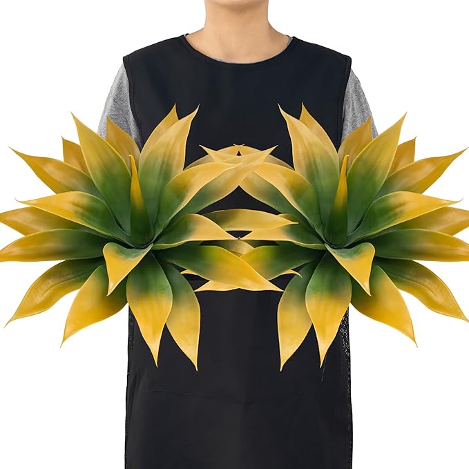 Artificial Agave Plants,Large UV Resistant Fake Agave Planters for Indoor and Outdoor Decorating Tropical Plant Succulents Greenery Indoor Decor (2Pack,18" Yellow)