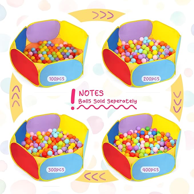 Eocolz Kids Ball Pit Large Pop Up Childrens Ball Pits Tent for Toddlers Playhouse Baby Crawl Playpen with Basketball Hoop and Zipper Storage Bag, Balls Not Included (1M Multicolor)