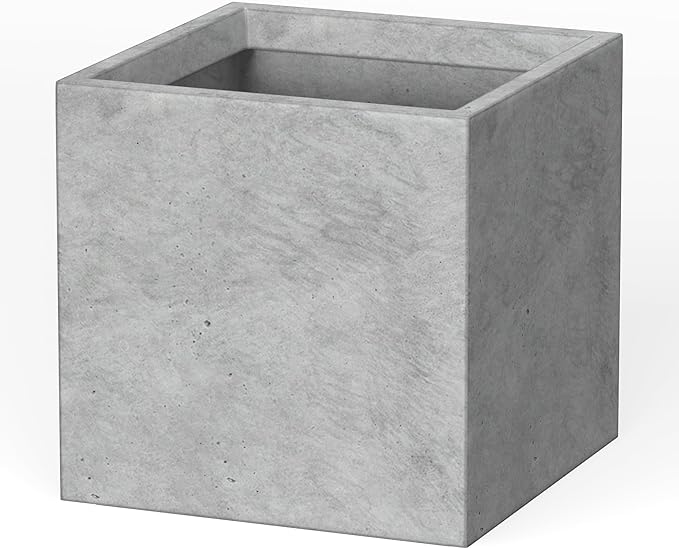 Kante 16 Inch Square Concrete Planter for Outdoor Indoor Home Patio Garden, Large Plant Pot with Drainage Hole and Rubber Plug, Natural Concrete