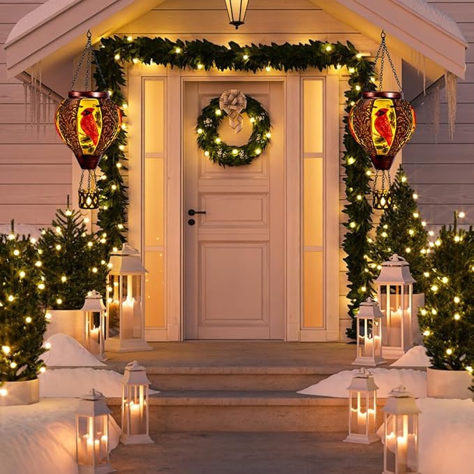 Starsoul Cardinal Hot Air Balloon Solar Lantern with Flame Candle, Hanging Hot Air Balloon Outdoor Solar Lanetrns Waterproof for Garden Patio Yard, Mother's Day Xmas Christmas Woman Gifts