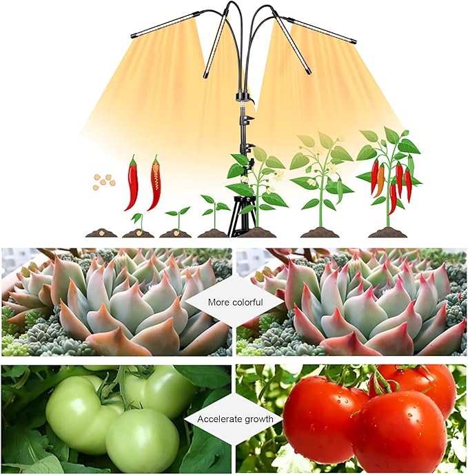 Plant Grow Light with Stand, 4 Heads Full Spectrum Grow Lamps with 15-63" Adjustable Tripod Stand, 4/8/12H Timer, 3 Switch Modes, Indoor Plant Light with Remote Control