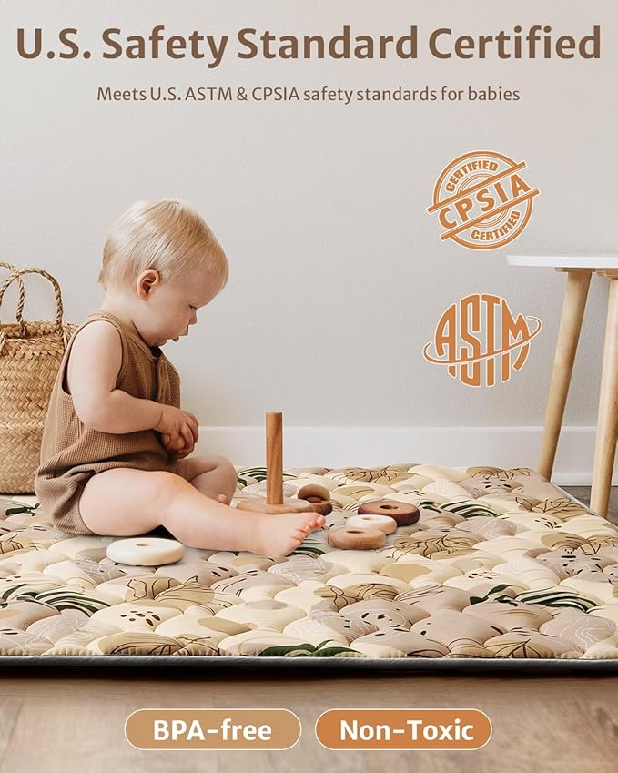 Blissful Diary Baby Play Mat, 59x59 Thick and Larger Soft Cushioned Foam Mat for Floor, Non-Slip Washable Playmat for Toddlers, Earth Tones Design